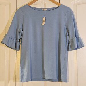 Talbots Womens Shirt S Blue T-shirt Cute Flared Sleeve Accent Chic Timeless NWT